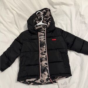 Black Puffer Jacket with Camouflage Lining